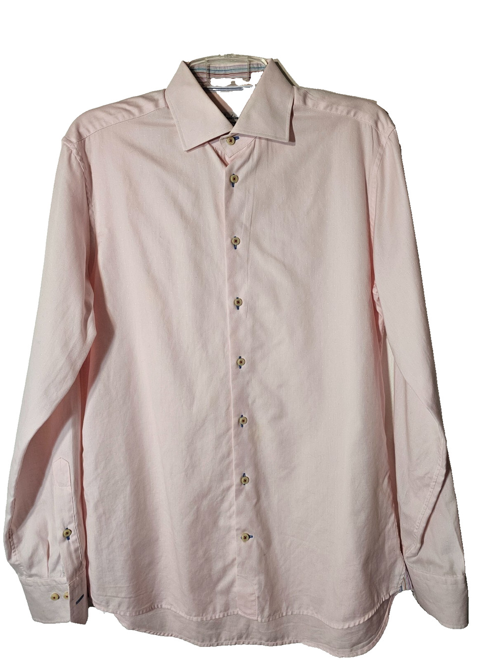 Stenstroms Mens Dress Shirt 15.5 34 Pink Fitted Body Cotton Striped Reverse Cuff